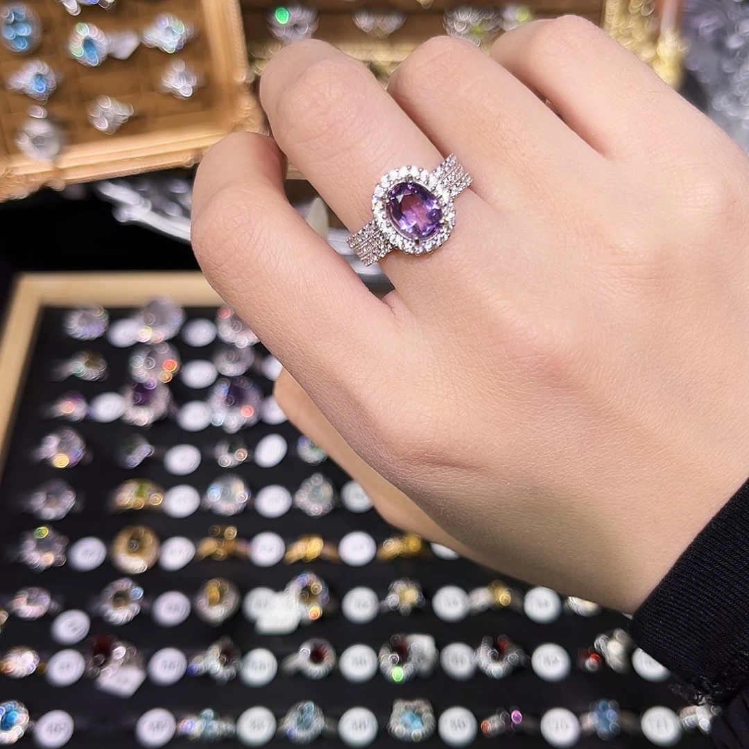 紫晶戒指银S925镶嵌紫水晶豪华镶嵌款式