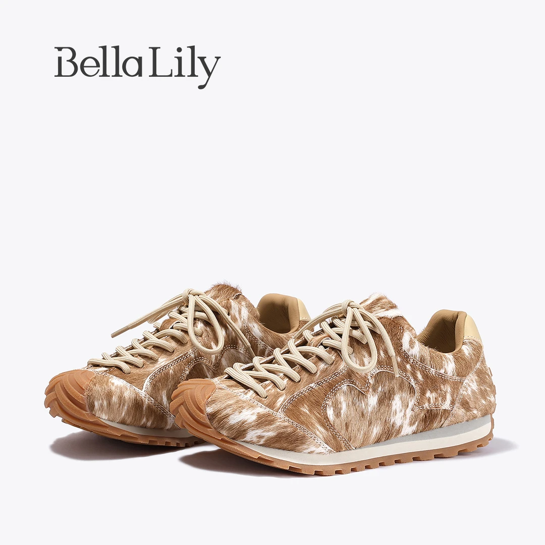 BellaLily2025秋季新款复古运动休闲鞋系带板鞋女厚底阿甘潮鞋子