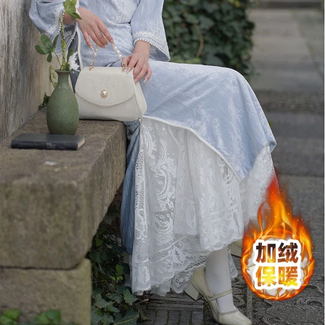 旗袍法式蕾丝半身裙女内搭衬裙高腰穿搭a字百褶裙中长款裙子白色