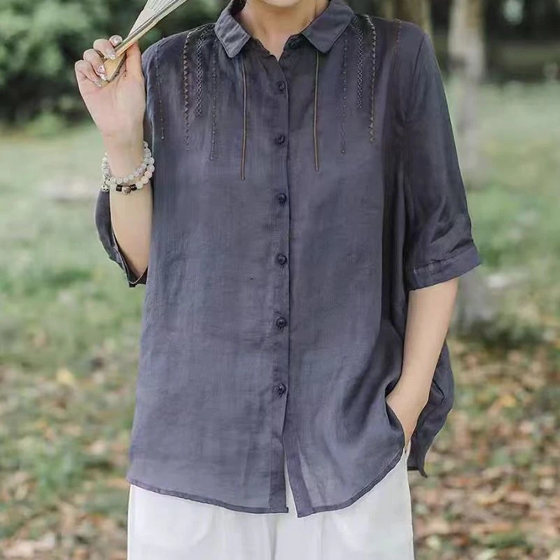 休闲刺绣翻领小衫ZBS33192衣长68