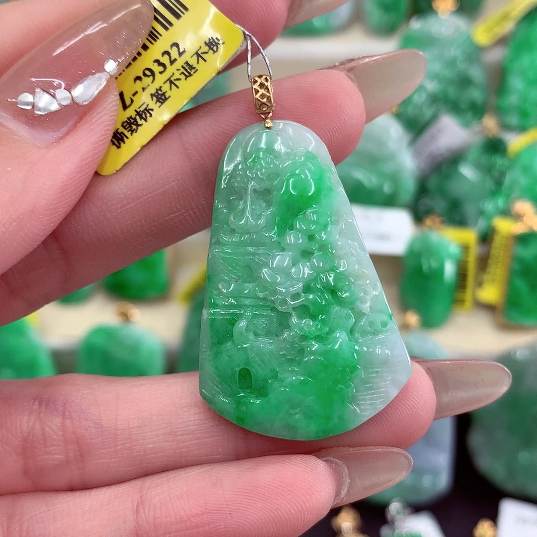翡翠18K金镶嵌吊坠(不含链)