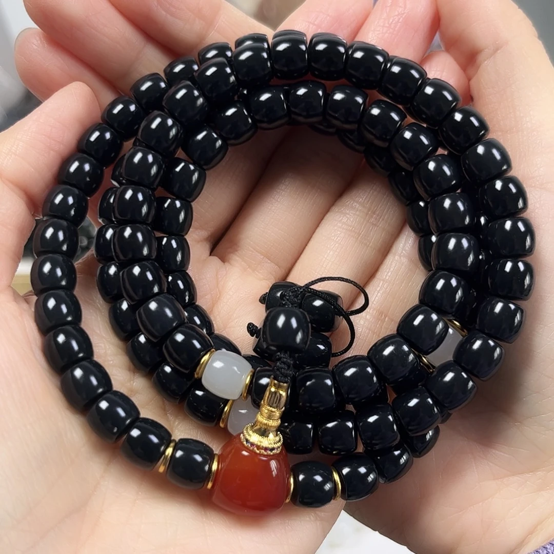 小***子和田玉未镶嵌手串卡8直切108+5珠宝级货头