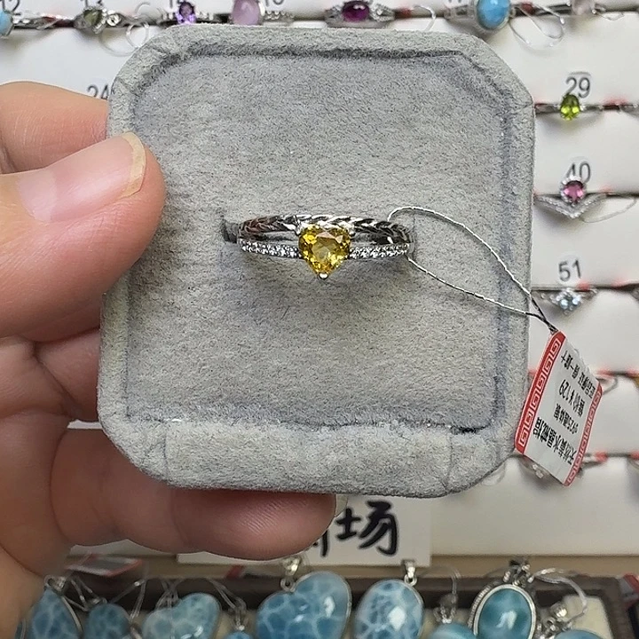 黄晶戒指银S925镶嵌