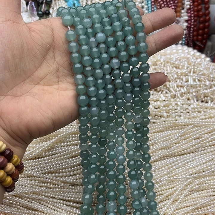 玛瑙/玉髓未镶嵌珠宝半成品2条8mm蓝水几颗有瑕