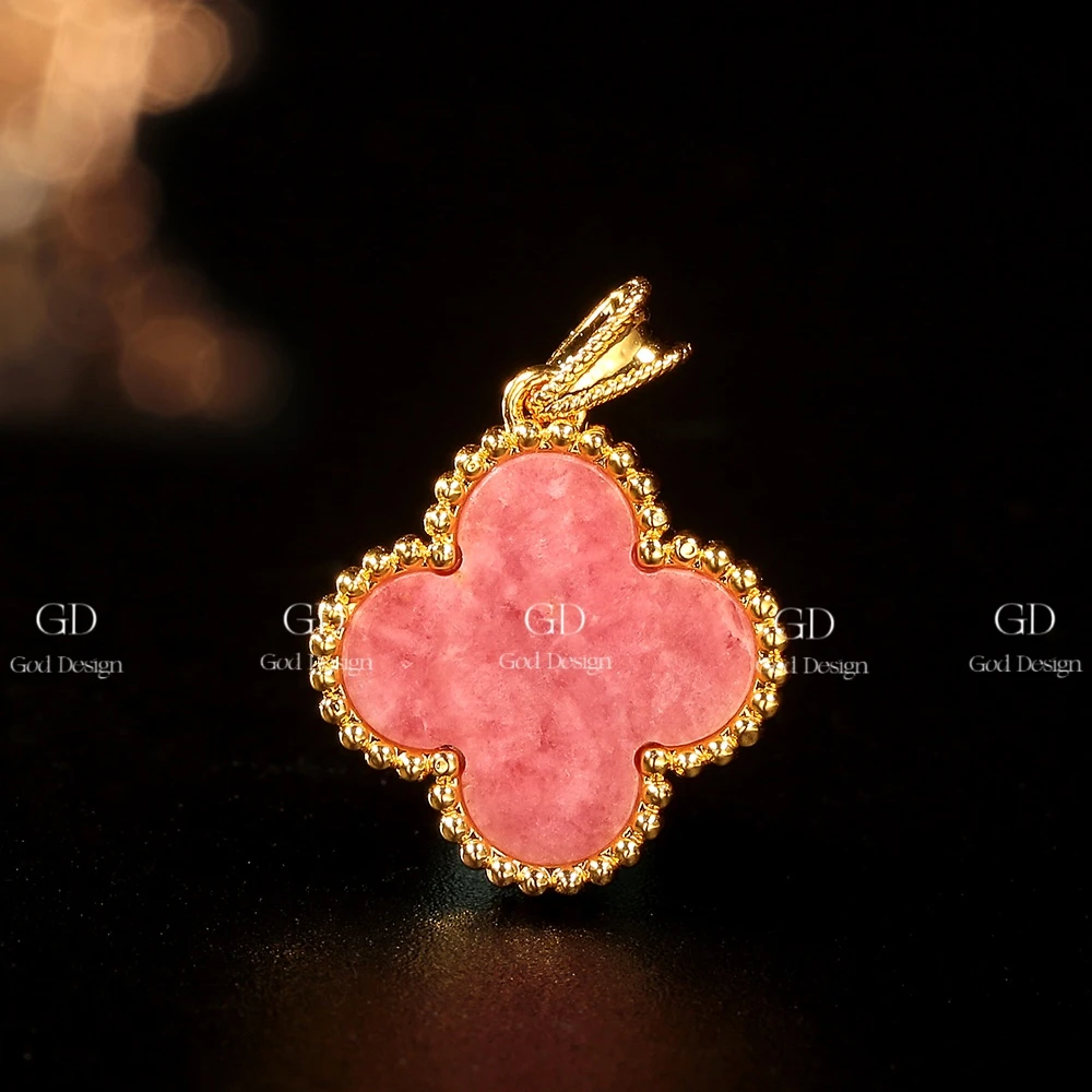 【佳佳专属】18K金蔷薇石四叶轻奢吊坠 15mm（不含链）时尚百搭轻