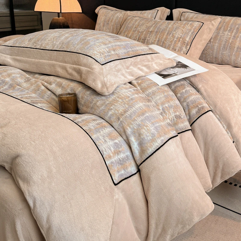 水星高端精选家纺A类秋冬双面牛奶绒四件套珊瑚绒加厚被套法兰绒