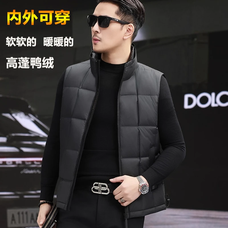 羽绒马甲男外穿立领秋冬保暖背心90白鸭绒无袖拉链坎肩外套时尚潮