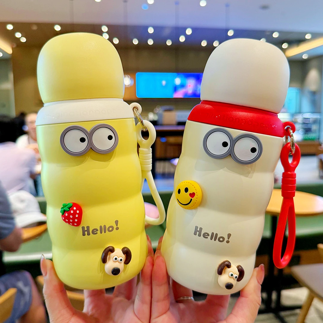 可爱清新双饮吸管保温杯女生316不锈钢简约便携学生带盖喝水杯子