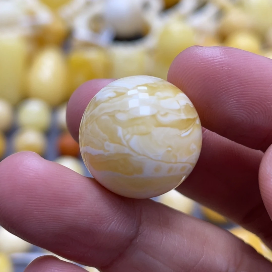 伽***串蜜蜡未镶嵌裸石19.5mm瓷白妖花