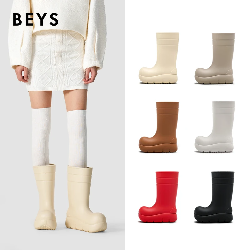 BEYS小丑鞋高筒流光风时尚上新雨靴防水厚底增高女靴