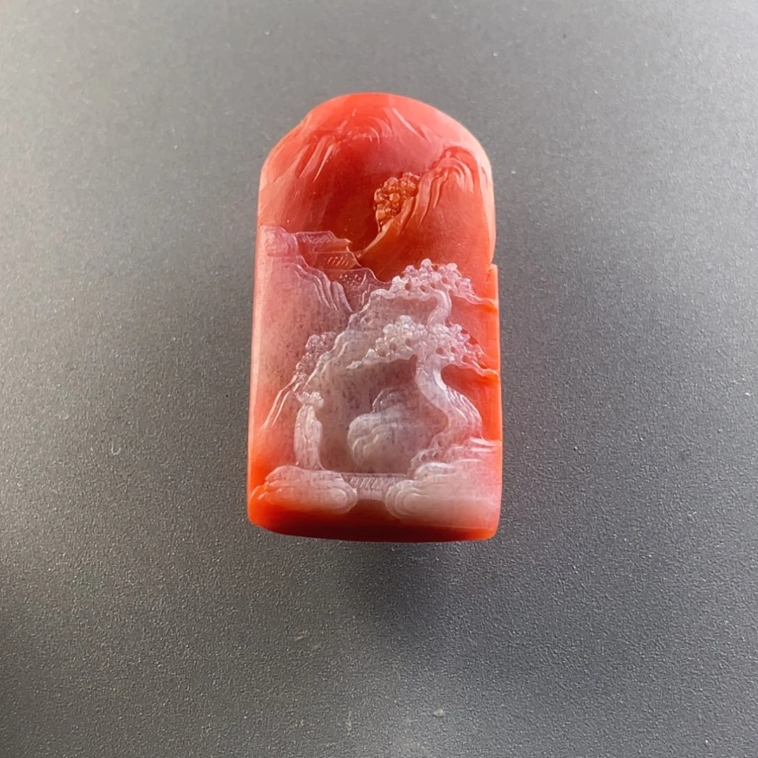 未镶嵌天然原矿东山大水沟俏色山水牌南红玛瑙