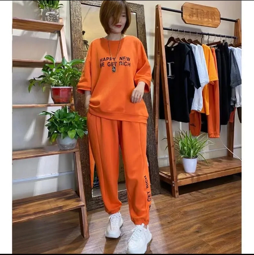 休闲运动服套装女2025夏季新款宽松大码小个子洋气短袖两件套965