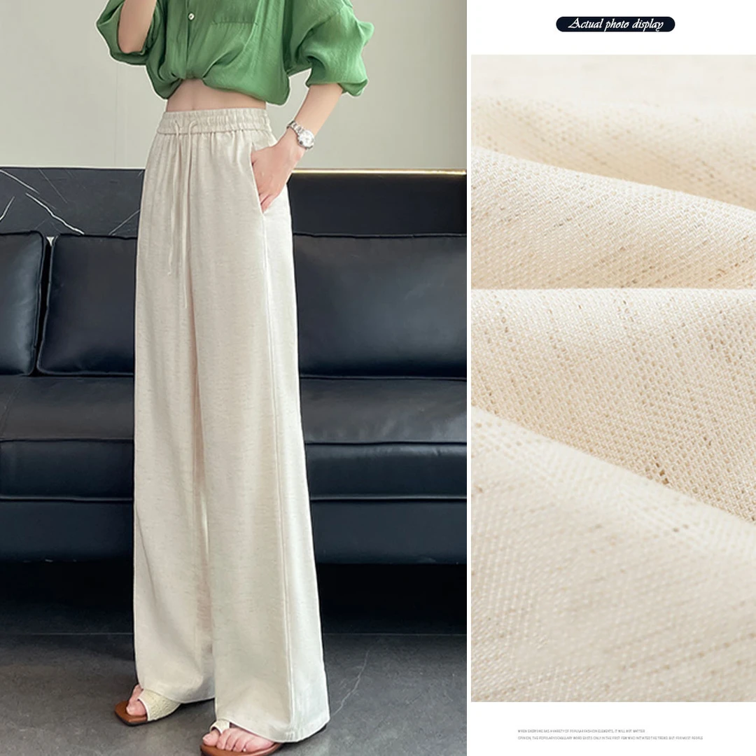 气质亚麻透气阔腿裤女夏季薄款宽松显瘦垂感直筒裤百搭休闲长裤子