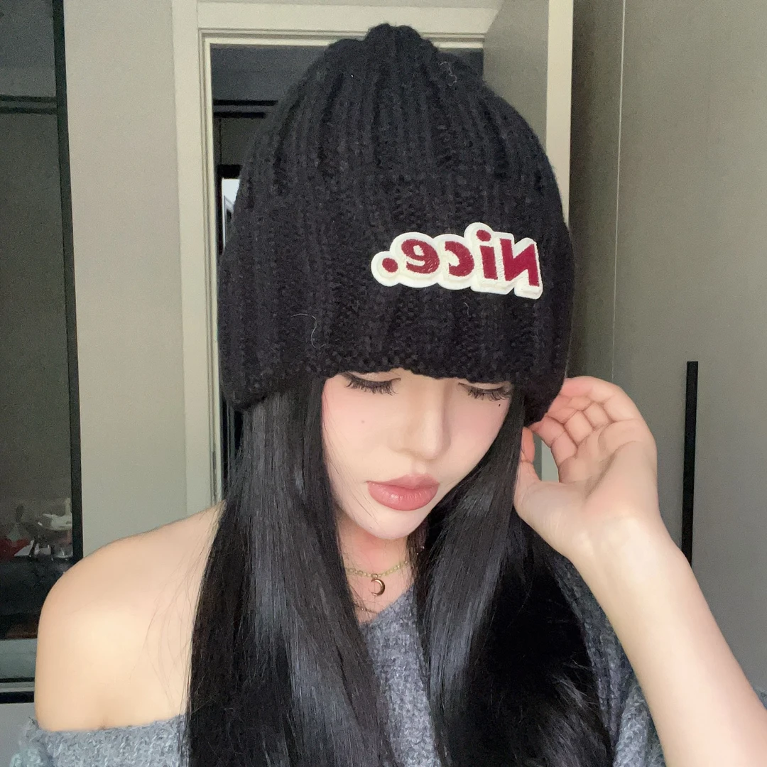 针织帽冬天秋冬字母帽子白色潮流ins保暖日系针织帽子女冬天秋冬