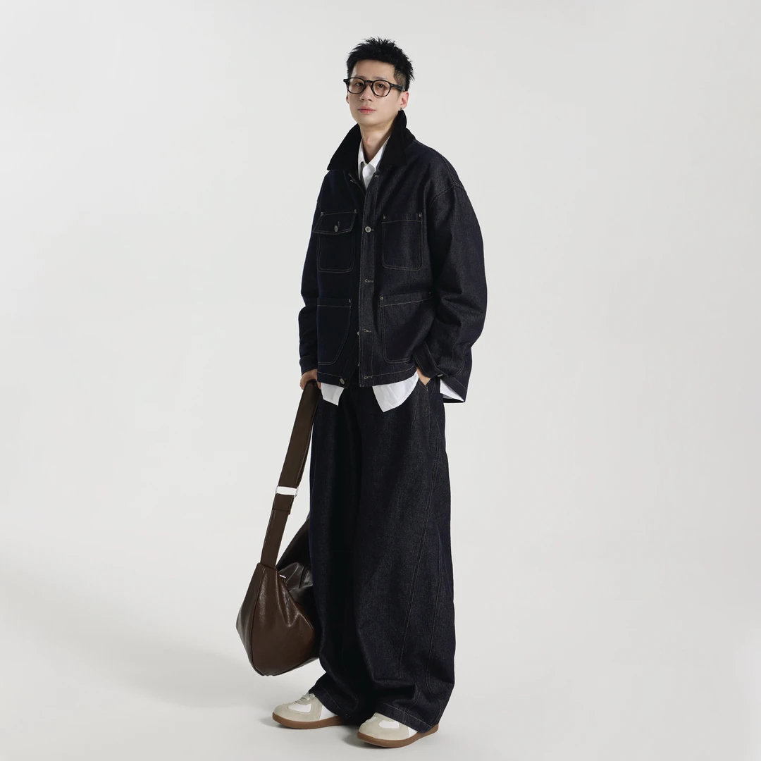 GCCDUPE77『骑士风暴』复古洗水巴恩风拼接翻领牛仔工装夹克套装