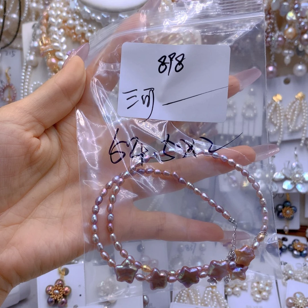银S925镶嵌耳饰淡水珍珠河**子