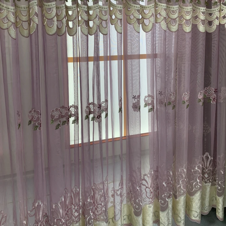 1128紫色绣花沙帘 （微微瑕疵处理）改短不退
