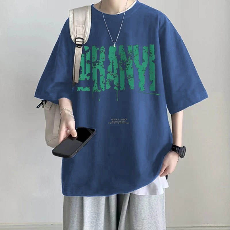 加肥加大男士t恤衫夏季宽松大码2-300斤美式复古重磅纯棉短袖上衣