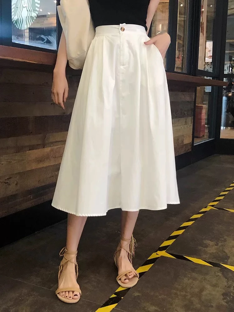 欧洲站白色半身裙女小个子2025年夏季新款中长款高腰显瘦a字伞裙