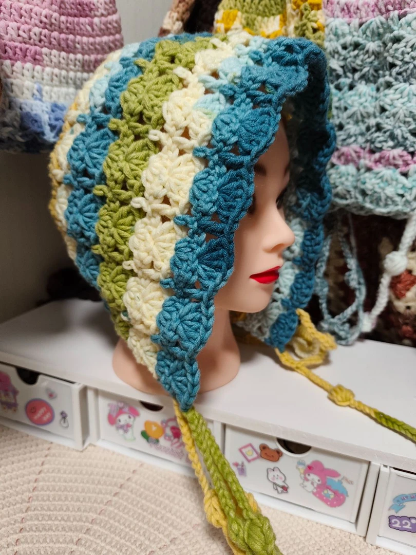 （非成品）扇形花流苏护耳帽手编8股线DIY材料包（含视频教程）