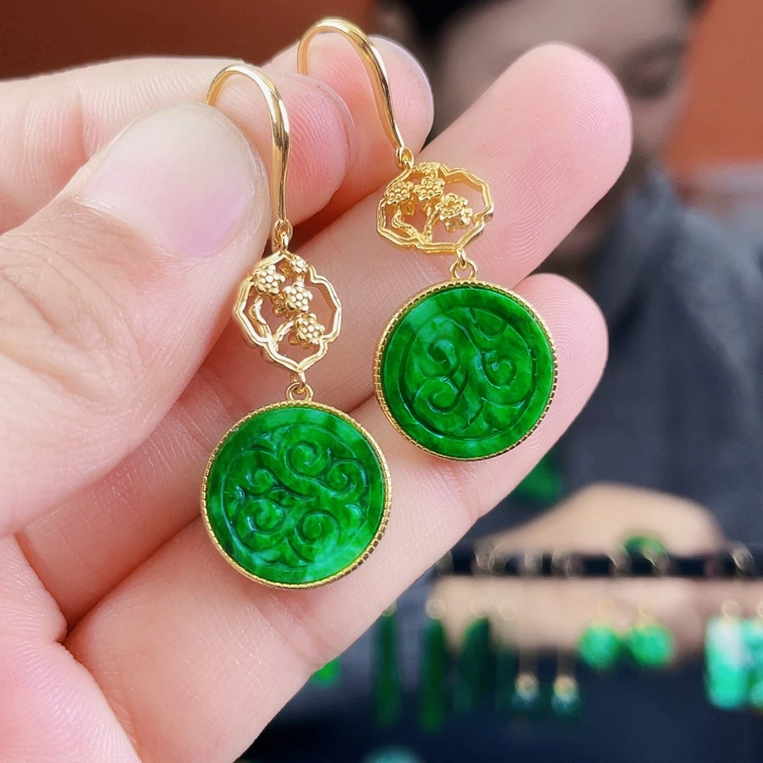 翡翠银S925镶嵌耳饰