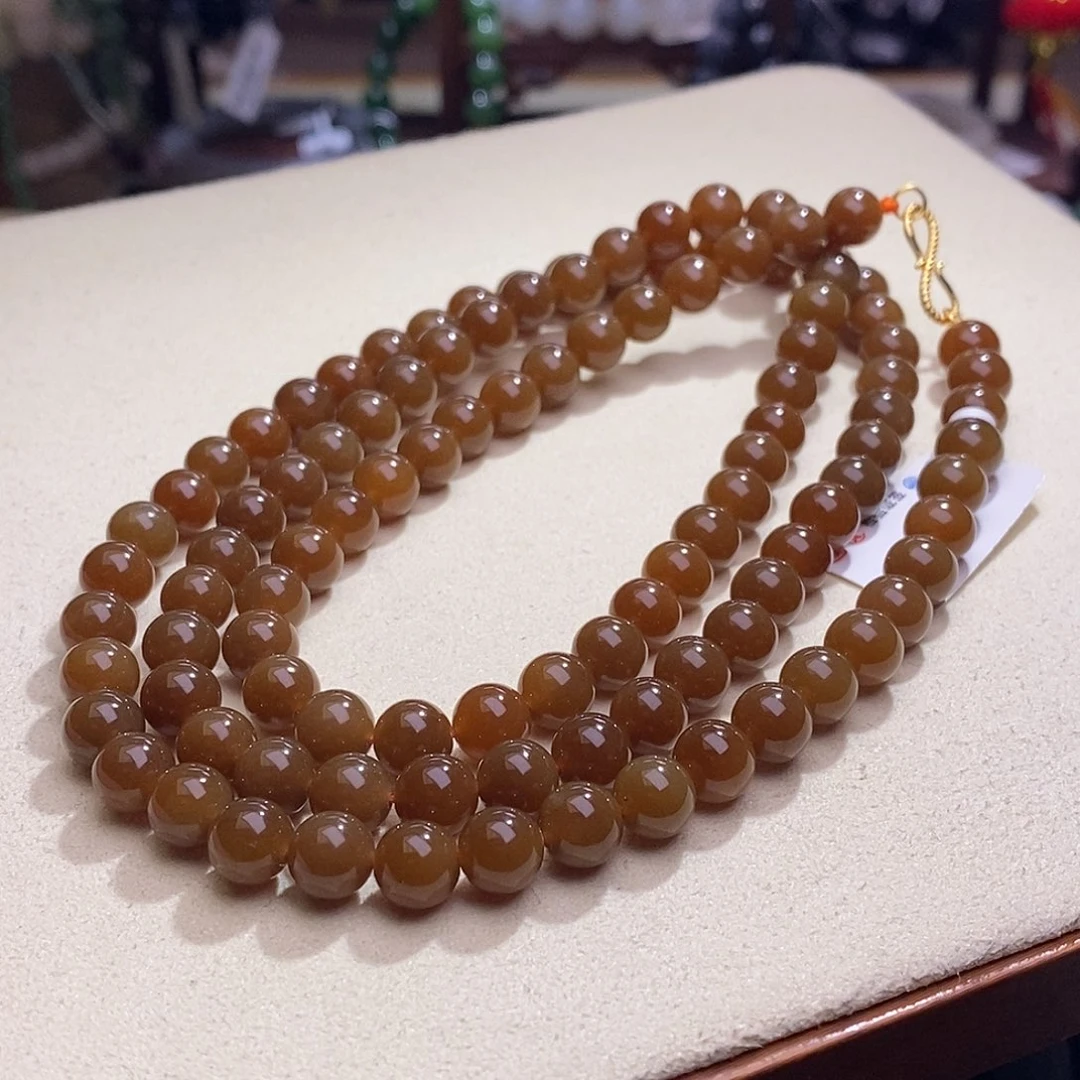 颈饰未镶嵌和田玉且末糖银镶108链8MM