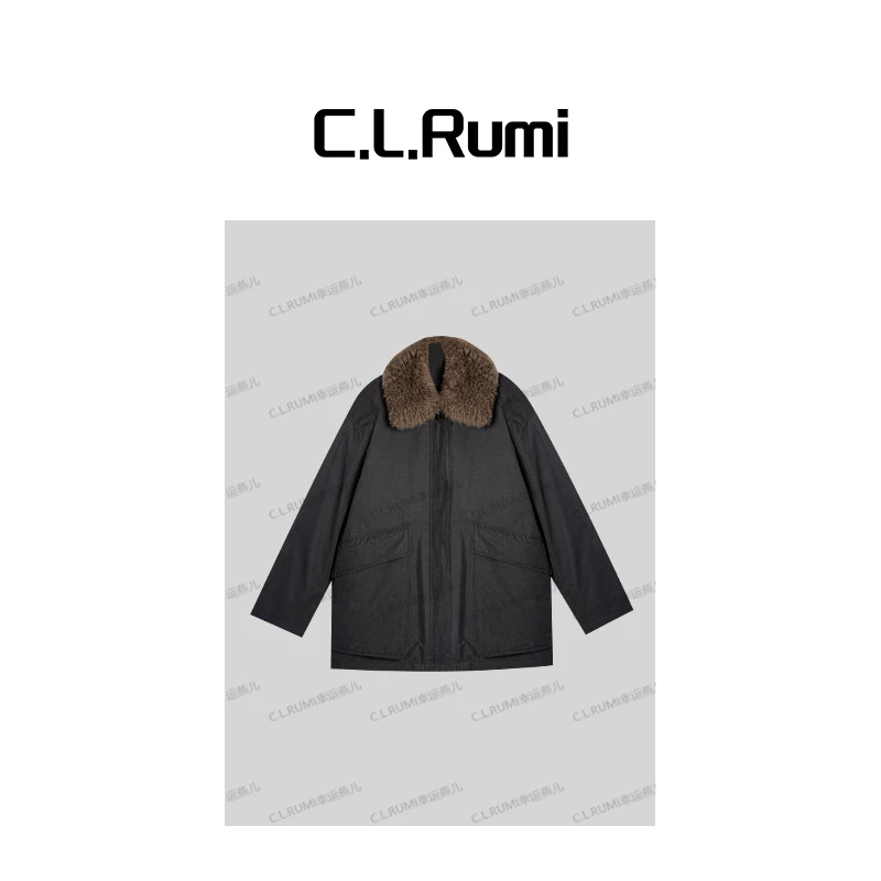 【Rumi精选】“莫达尔” 冬季加厚山羊绒毛领翻领鹅绒羽绒服7369wt
