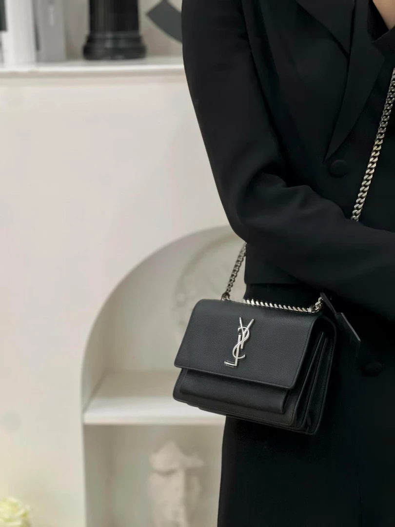 95新 YSL/圣罗兰 ysl日落中号黑银光面/优品