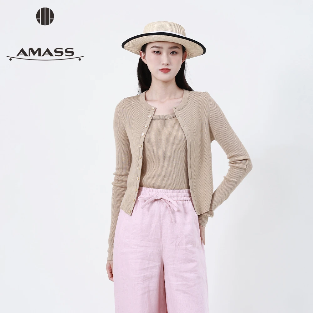 AMASS/阿玛施 简约大气质感毛衣开衫薄款绵羊毛针织衫女装548037