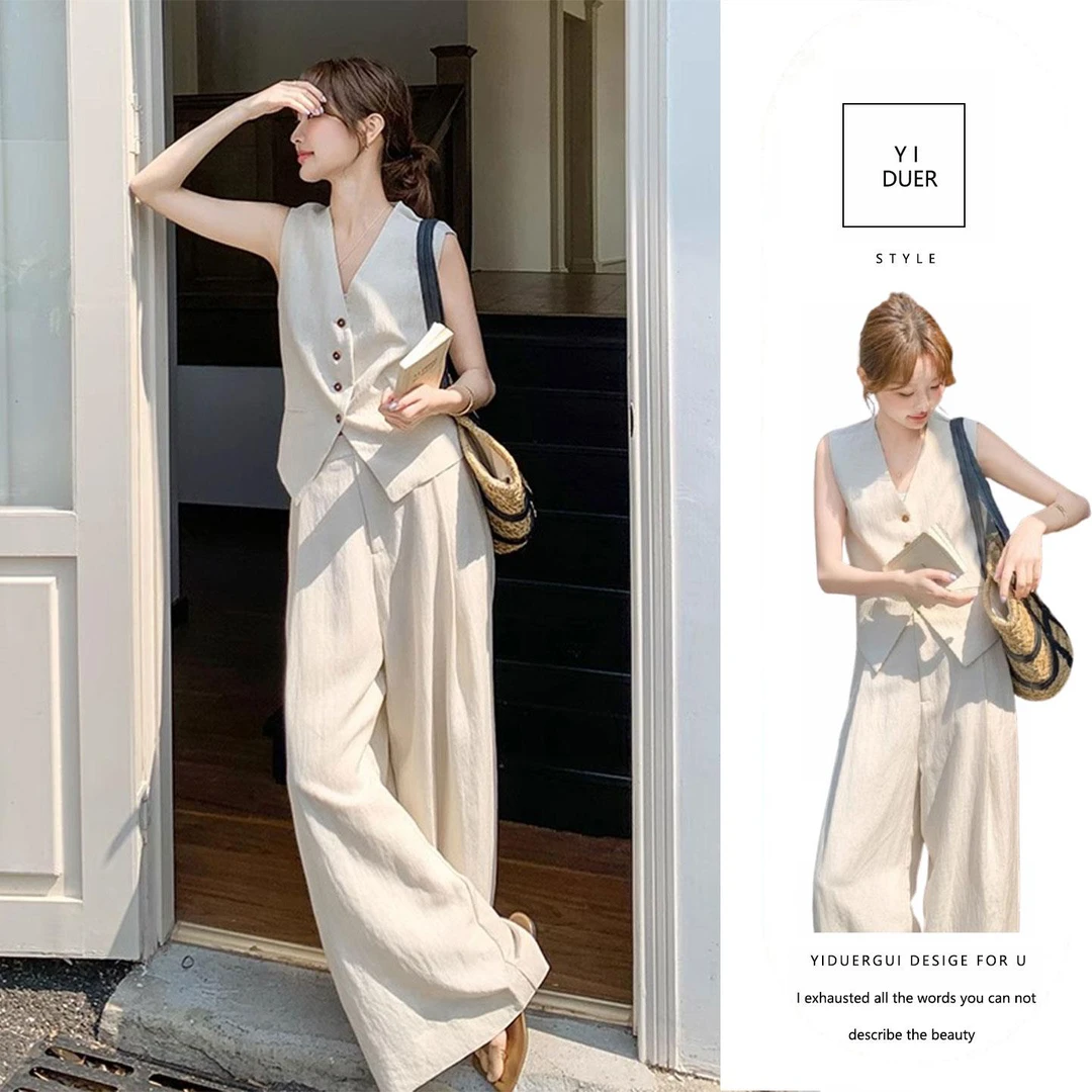 夏季巨好看的气质套装女2025新款老钱风马甲阔腿裤大方得体两件套