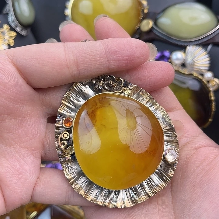 琥珀银S925镶嵌裸石
