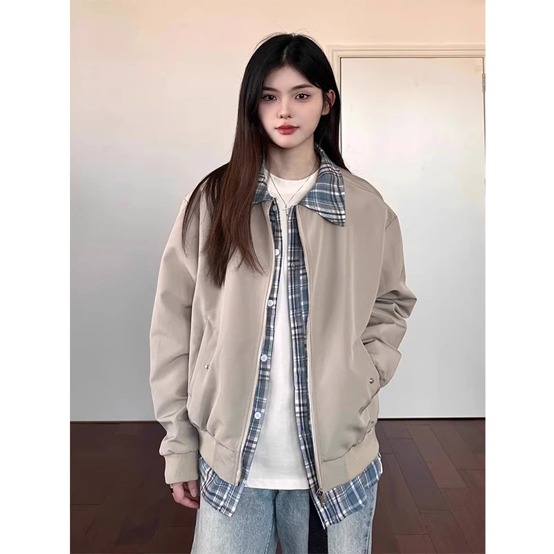 美式高街Cleanfit假俩件衬衫领夹克男女春秋复古ma1潮牌宽松外套