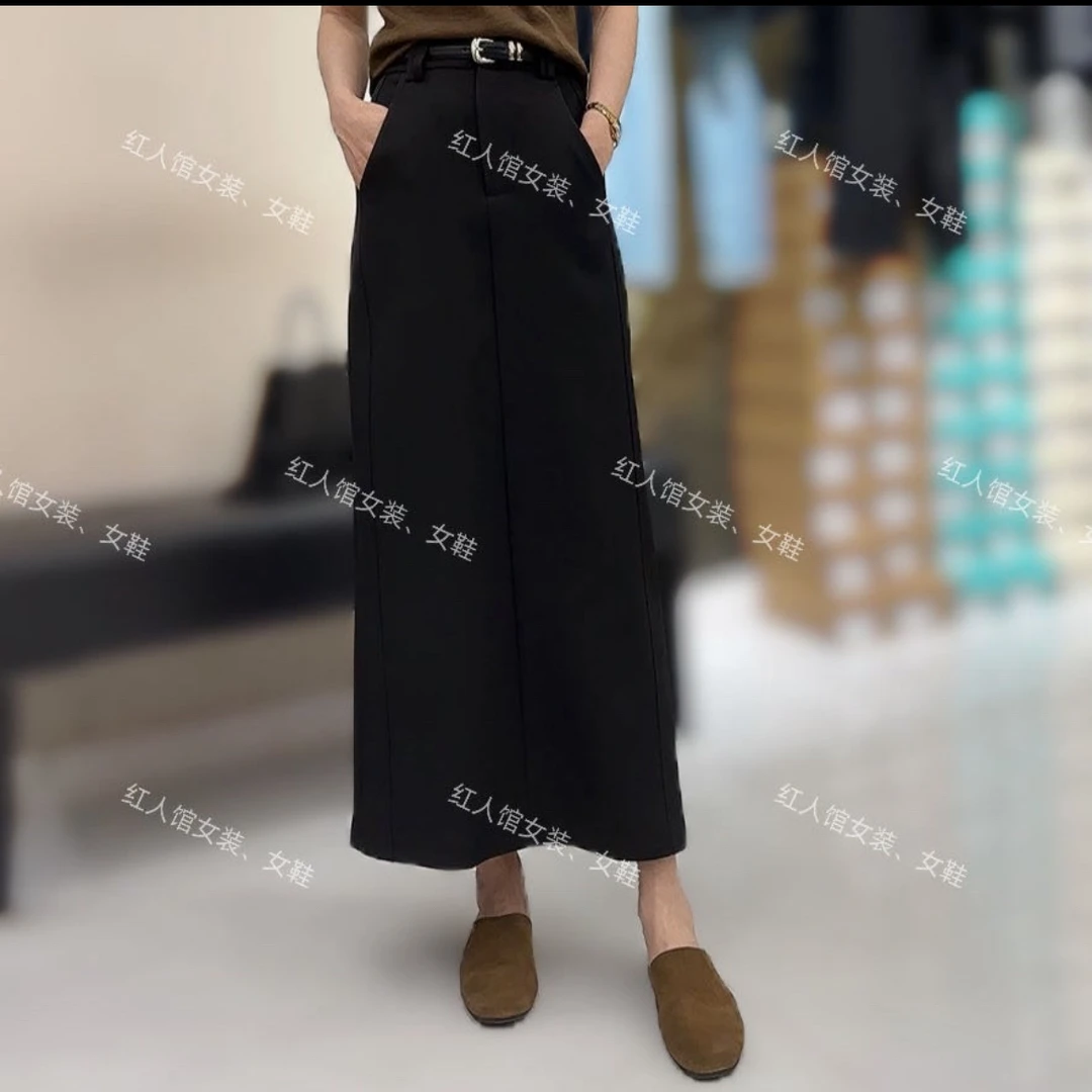8355气质复古显瘦两侧断开黑色西服半身长裙