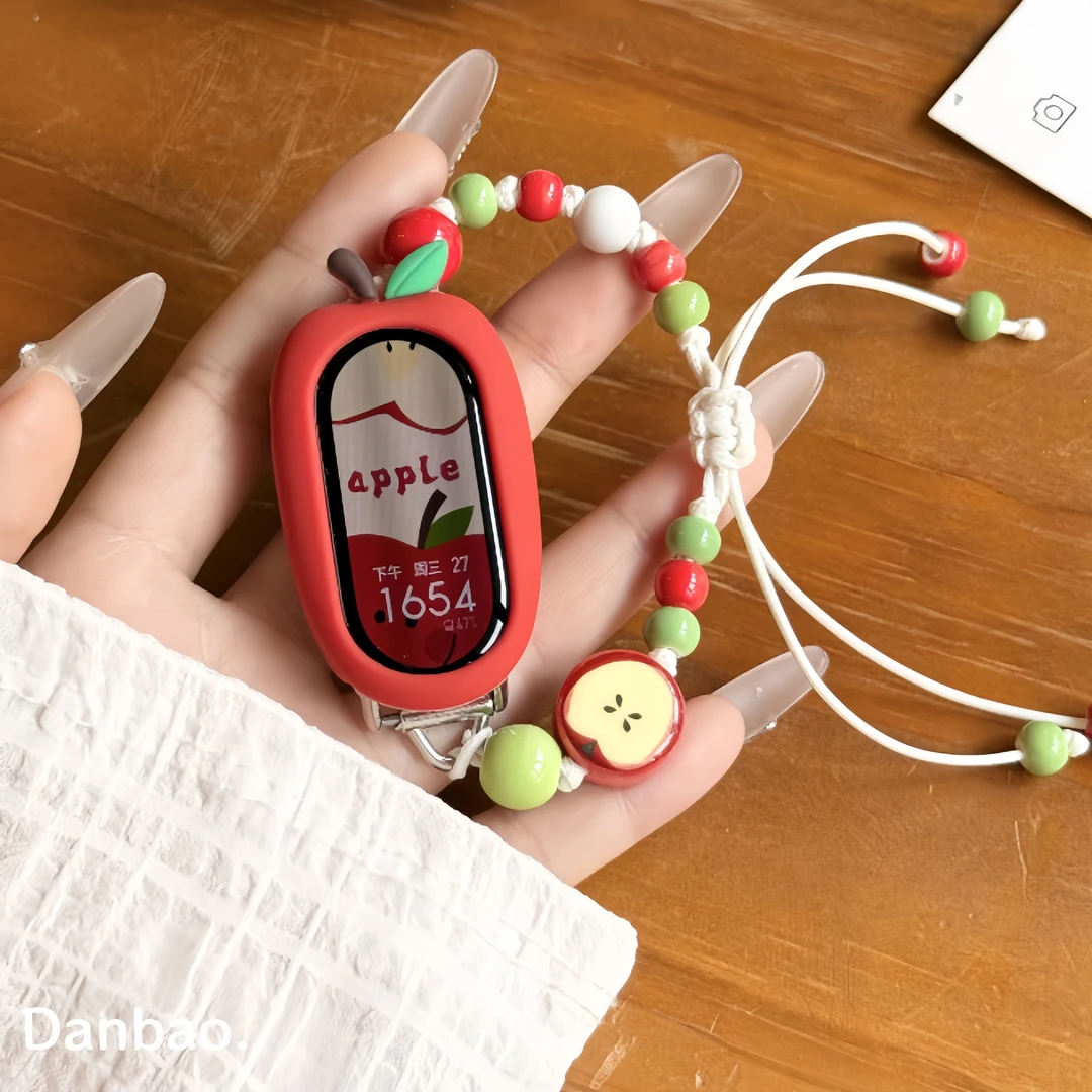 《青红苹果》适用于小米手环10新款红苹果串珠表带9可爱编织8腕带女