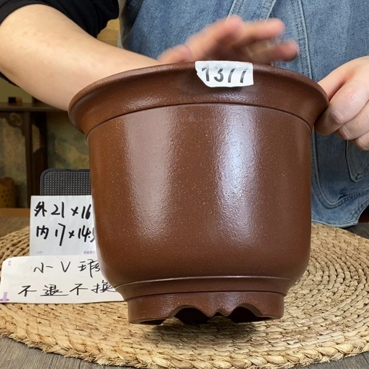 紫砂花盆  微微瑕紫玉金砂金钟1377