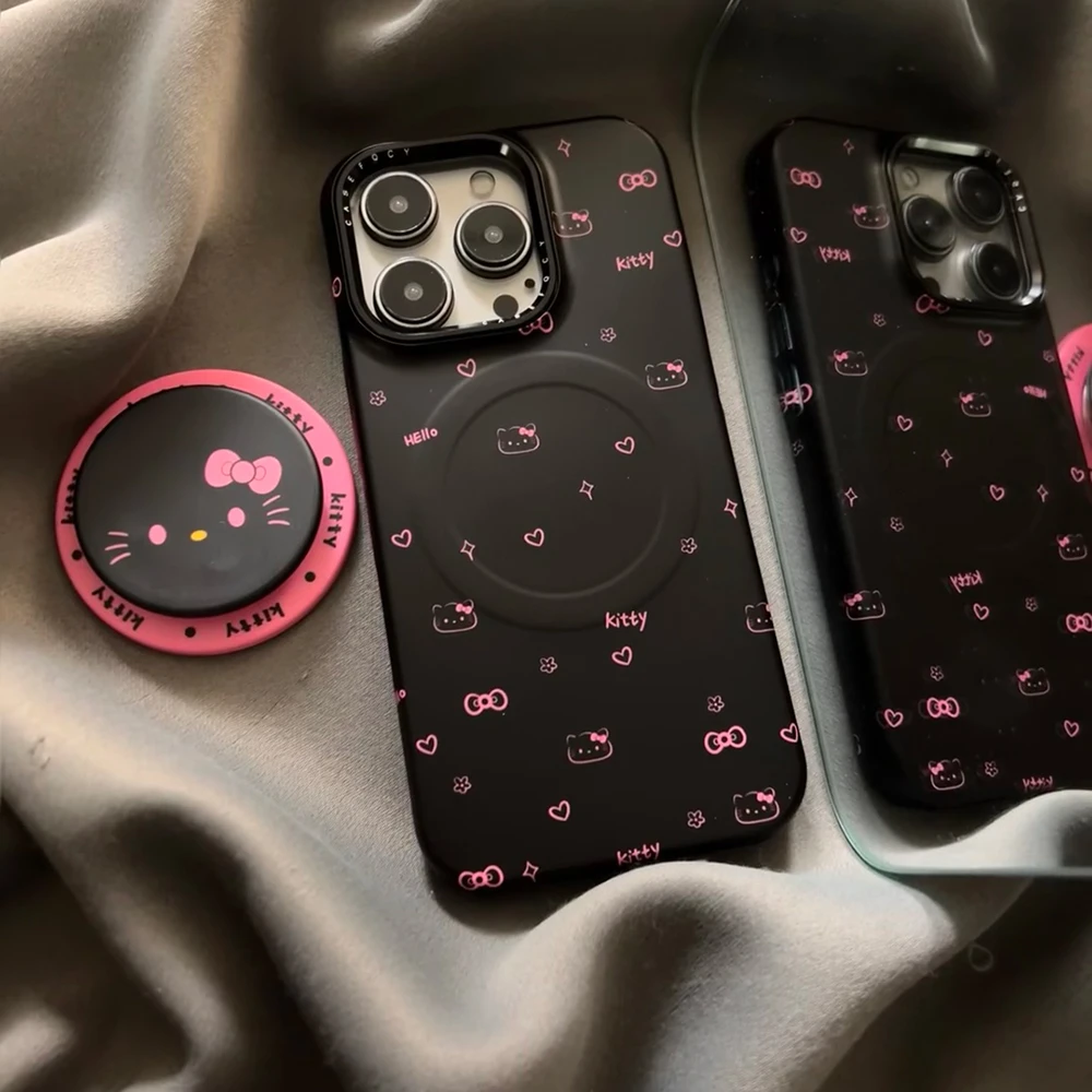韩风可爱满屏爱心蝴蝶结kt猫磁吸适用iPhone16promax手机壳15少女