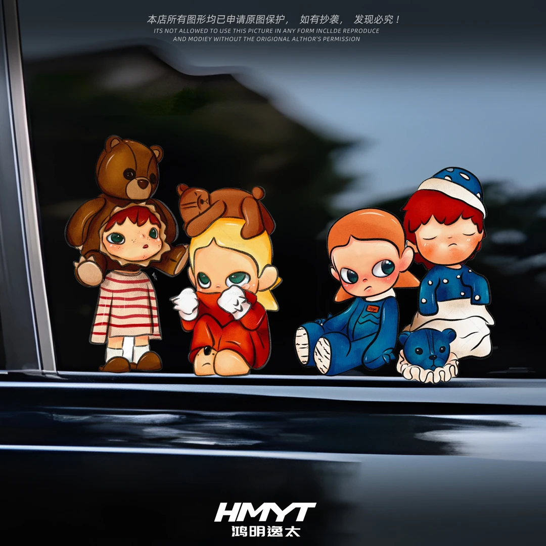 适用于zsiga汽车车窗卡通玩偶防水装饰贴电动摩托车划痕遮挡贴纸