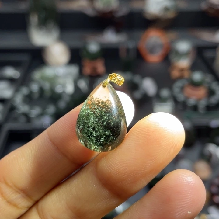 紫***兰水晶18K金镶嵌颈饰绿幽灵水滴定制