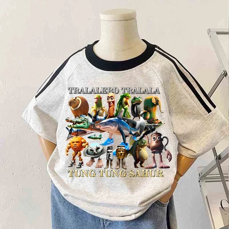 美国山海经美式三条杠重磅短袖上衣周边联名儿童服装潮牌童装