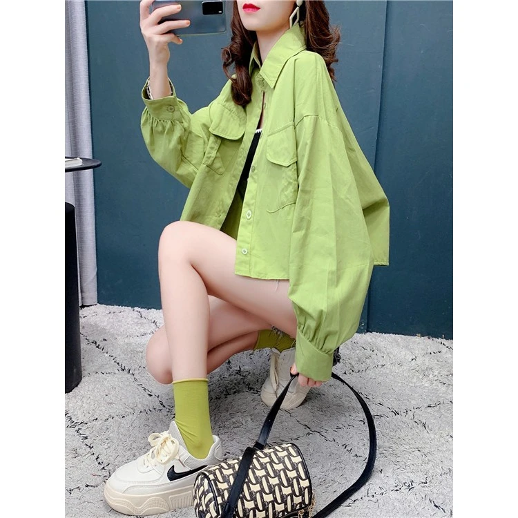 长袖女衬衫夹克春秋季薄2025新设计小众高腰短上衣