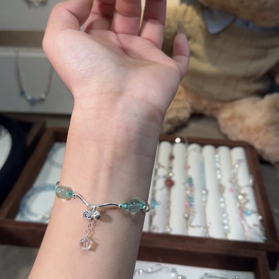 手链银S925镶嵌烟晶青苹果