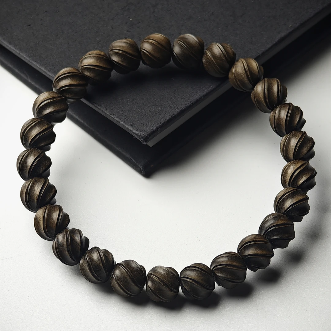 阴沉老山檀香双线立体扭珠9+mm极致归圆精工手串  男女款
