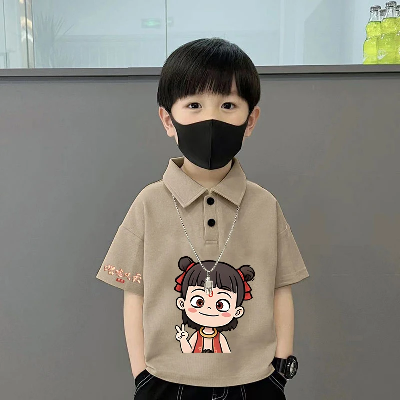 Polo衫新款男女童短袖拼色儿童夏季纯棉t恤宝宝潮酷哪吒体恤上衣T