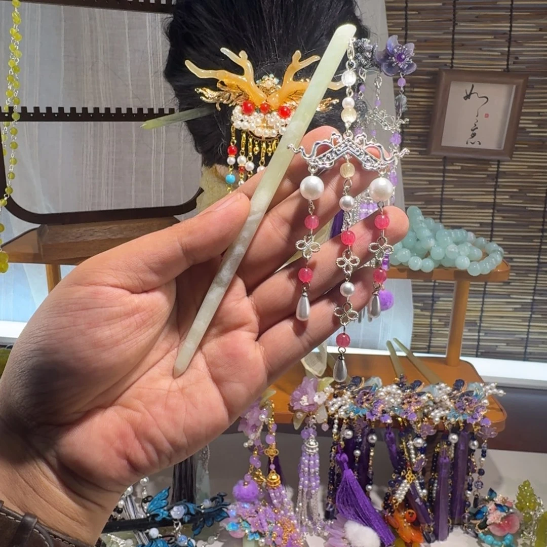 蛇纹石玉合金发饰