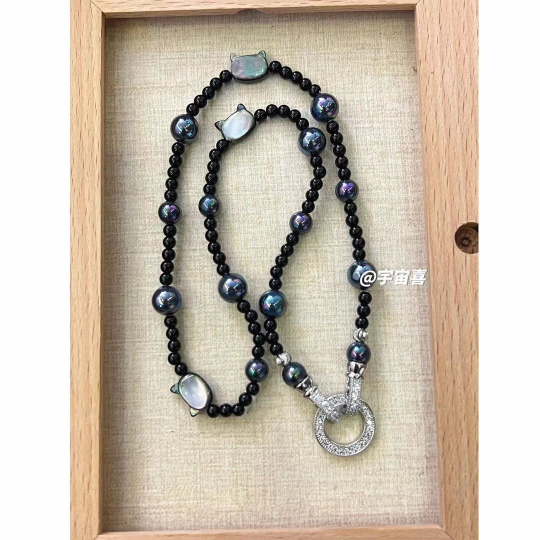 铜合金贝壳项链 G2-038【贝珠串珠贝壳小猫满锆圆形镂空扣项链】