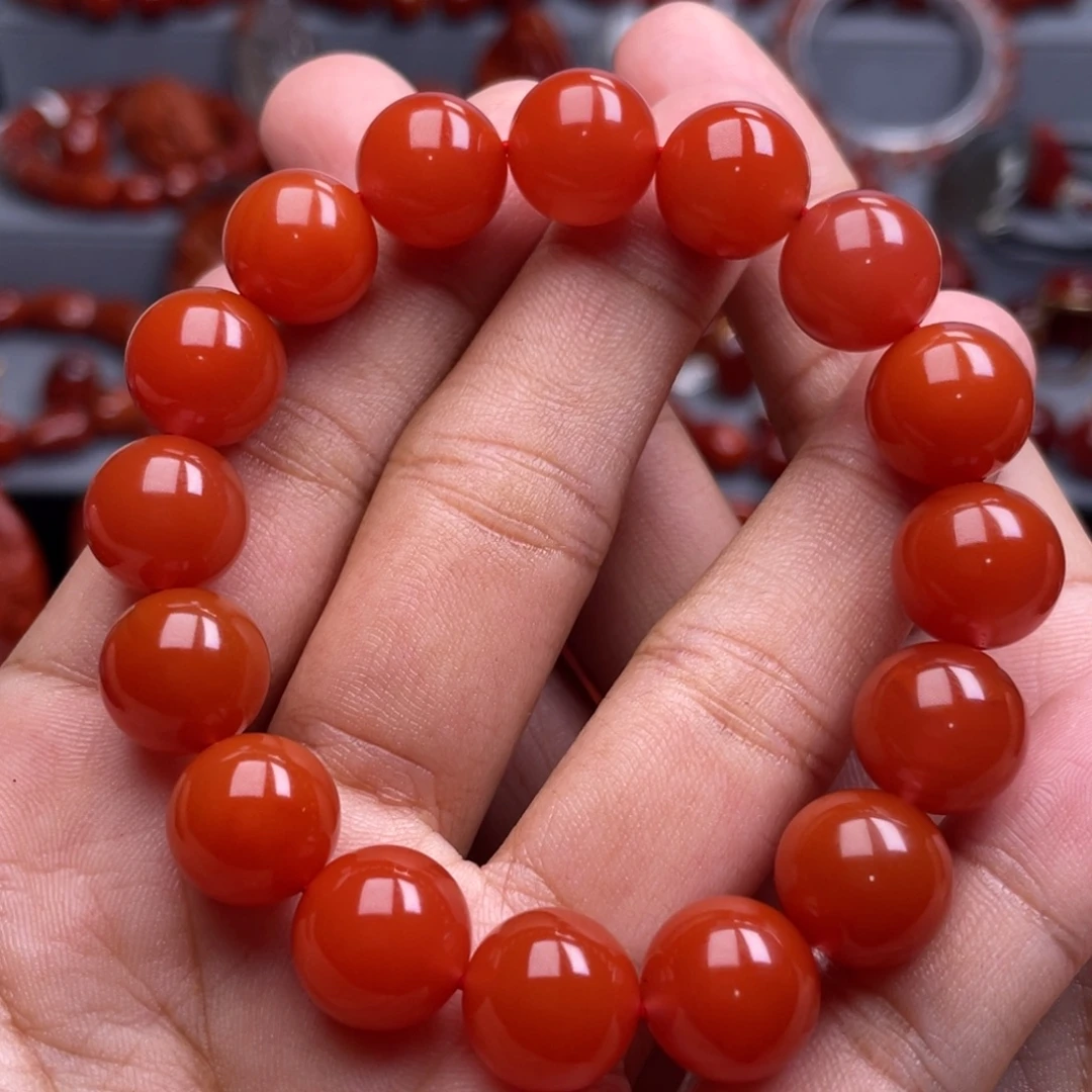 南红玛瑙未镶嵌珠宝奇石单圈12mm