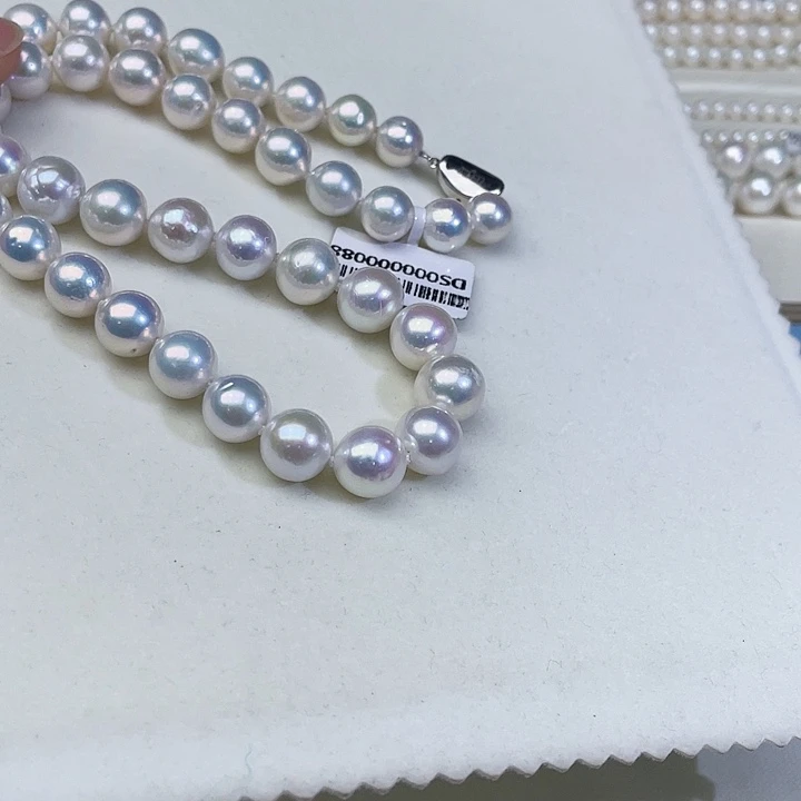 淡水珍珠颈饰银S925镶嵌卡18到11高品极强光白炫天女粉孤品