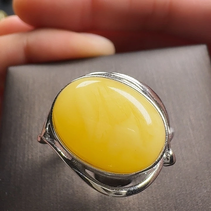 蜜蜡银S925镶嵌戒指戒指