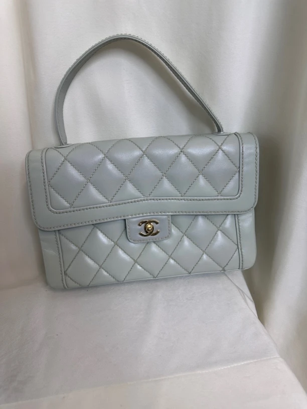 95新 Chanel/香奈儿 薄荷绿菱格纹手提包简约设计大容量