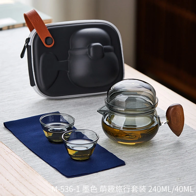 户外便携式玻璃旅行茶具耐热防烫手功夫泡茶快客杯创意萌趣日式